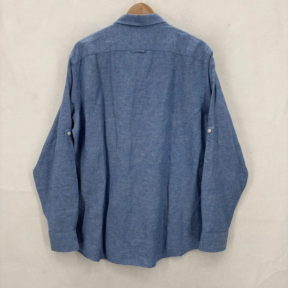 Banana Republic Shirt Mens Large Blue Linen Standard Fit Casual Chambray Preppy